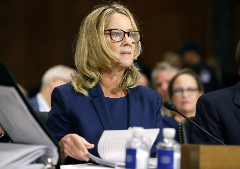 WASHINGTON, DC - SEPTEMBER 27: Dr. Christine Blasey Ford speaks before the Senate Judiciary Committee hearing on the nomination of Brett Kavanaugh to be an associate justice of the Supreme Court of the United States on Capitol Hill September 27, 2018 in Washington, DC. A professor at Palo Alto University and a research psychologist at the Stanford University School of Medicine, Ford has accused Supreme Court nominee Judge Brett Kavanaugh of sexually assaulting her during a party in 1982 when they were high school students in suburban Maryland. (Photo By Michael Reynolds-Pool/Getty Images)